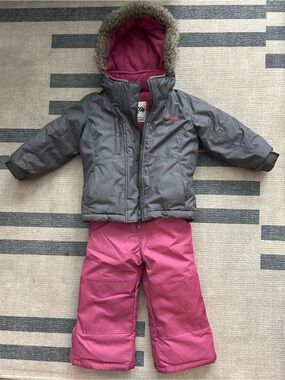 OshKosh Gray Hooded Winter Jacket & Pink Snow Pants Set